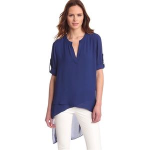 BCBG MAXAZRIA Blue Mazie Asymmetrical Hi Low Top